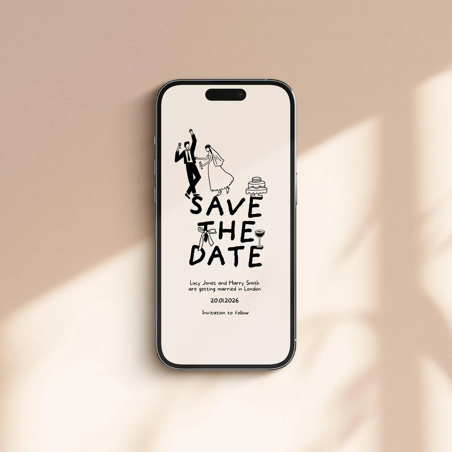 SAVE THE DATE Evite | Digital Wedding Invitation Template | Instant Download | Hand Drawn Email Whatsapp Invite | Cute Party Illustrations