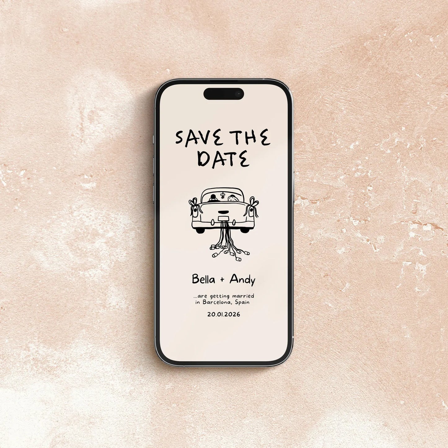 SAVE THE DATE Evite | Digital Wedding Invitation Template | Instant Download | Hand Drawn Email Whatsapp Invite | Illustrated Wedding Car