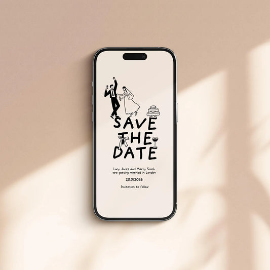 SAVE THE DATE Evite | Digital Wedding Invitation Template | Instant Download | Hand Drawn Email Whatsapp Invite | Cute Party Illustrations